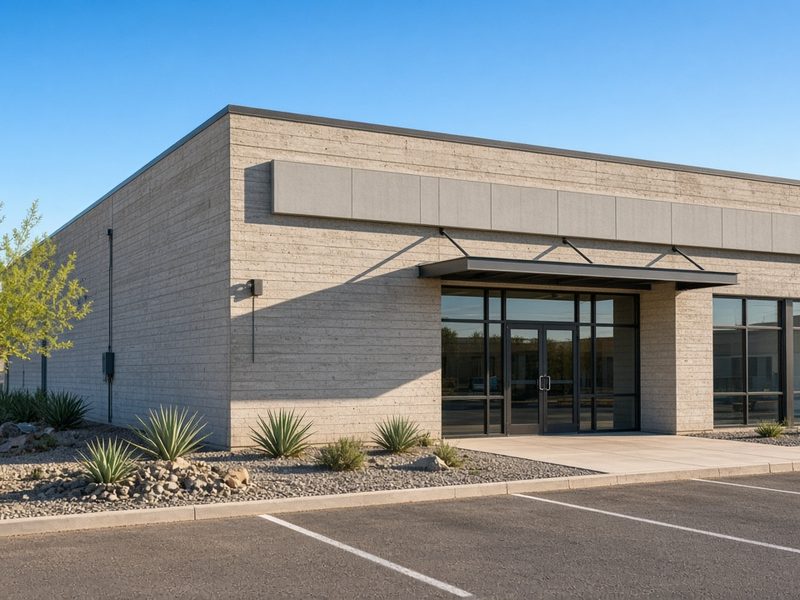 Newly built concrete commercial building in Maricopa County